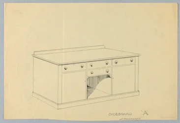 マホガニーのサイドボードAのデザイン、1900-05年