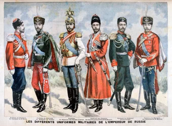 1896年の皇帝のさまざまなロシア軍の制服