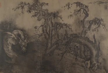 ドラゴンと風景、14 世紀、およびその後の追加。