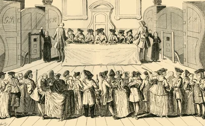 ギルドホールで州宝くじを描画、1751年、c1872。