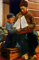オランダの父と息子の伝統的な衣装、c1928。