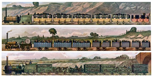 初期の鉄道コーチ、リバプールおよびマンチェスター鉄道、イギリス、1831年、c1900-1920