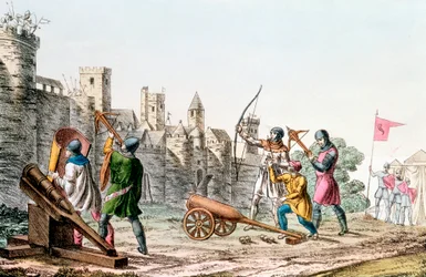 フランスの町を攻撃するイギリス軍、百年戦争、1337-1453 c1830