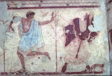エトルリア人、トリクリニオ墳墓、宴の場面、紀元前470年。イタリア、タルクィニア