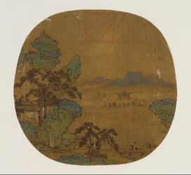 画用紙として取り付けられたうちわ、明代、1368～1644年。