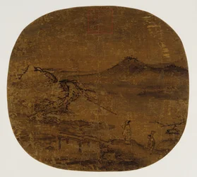 画用紙として取り付けられたうちわ、明代、1368～1644年。