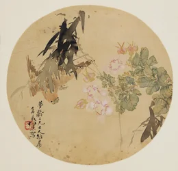 扇絵 - 花と鳥、19世紀 1801-1900