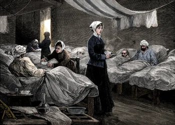 Scutari、c1880の兵舎病院のフローレンスナイチンゲール