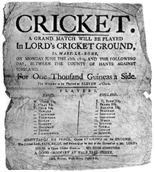 ハンプシャーとイングランドのクリケットの試合を宣伝するチラシ、1819年1912年