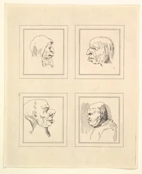 Leonardo da VinciによるCharacaturasからの4つの頭、Wincelslaus Hollarによる図面から、...、1786年。