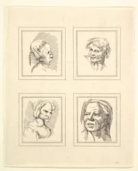 Leonardo da VinciによるCharacaturasからの4つの頭、Wincelslaus Hollarによる図面から、...、1786年。