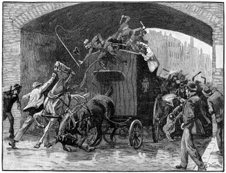 1867年、マンチェスターのハイドストリートの警察バンからフェニアンの陰謀指導者を解放