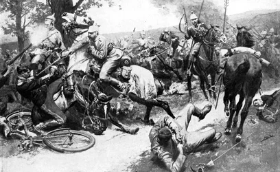 第一次世界大戦、1914年にドイツの軍隊を攻撃するフランスの騎兵隊