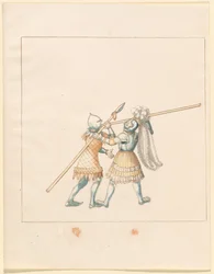 Freydal、マクシミリアン1世皇帝の馬上槍試合とトーナメントの本：戦闘...プレート150、c1515。