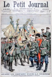 ドラゴミロフ将軍が日露戦争に向けて部隊が出発する前に旗をキスする1904年
