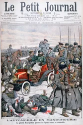 車でロシアの路線をツアーするクロパトキン将軍、日露戦争、1904