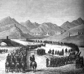 サードナルドスチュワート、1880年に会う途中でロガー川を渡るロス将軍