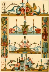 1898年、石と木のドイツルネサンス壁画と装飾。