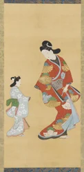 緋色と金色のドレスを着た少女と子供、1615～1868年。