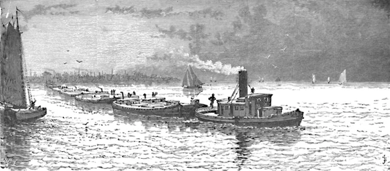シカゴを去る穀物船、1883年