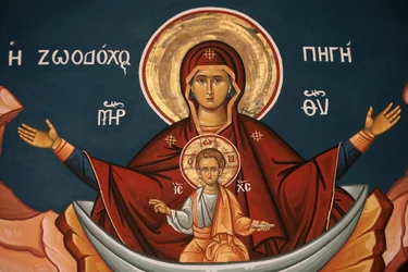 生命の井戸としてのマリアを描いたギリシャ正教のイコン Thessalonique Grece
