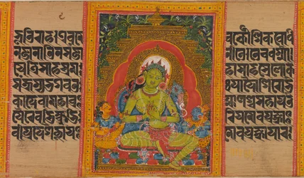 Green Tara、Folio from ... Perfect of Wisdom Manuscript、12世紀初頭。