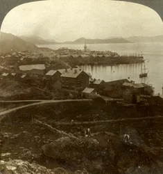 ハンマーフェスト。世界最北端の町-5月13日から7月29日まで日没なし、ノルウェー、c1905。