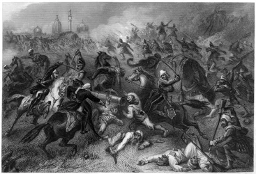カウポア、1857年、c1860年の前に反乱軍を攻撃するハブロック列