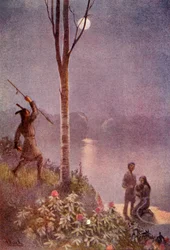 彼は槍を構え、ガードルを打ちました」、1914年.