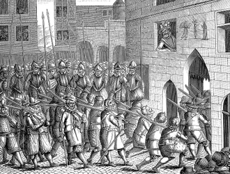 1594年3月22日、パリからスペイン人が出発するのを見守るフランスのヘンリー4世