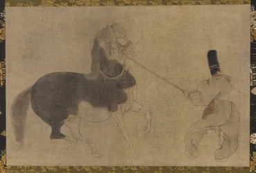 馬と従者、桃山時代、1568-1615。