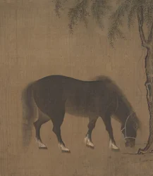 馬と柳の木、15 世紀初頭。