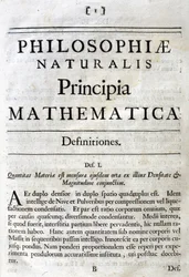 ニュートンの「Principia Mathematica」のタイトルページの内側。