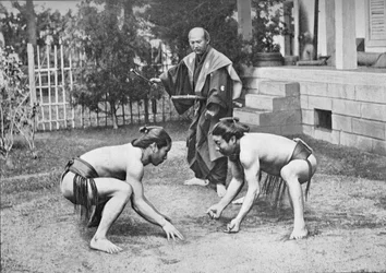 日本のレスラーが出かける準備ができている、c1902、1903