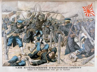 ロシアの塹壕への日本人の攻撃、日露戦争、1904
