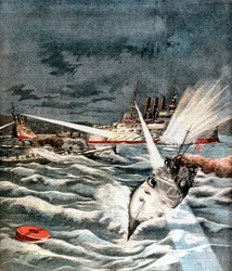 奇襲攻撃を行う日本の魚雷艇、日露戦争、1904年