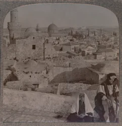 モスクの向こうの学校のエルサレム、アントニオの塔、c1900