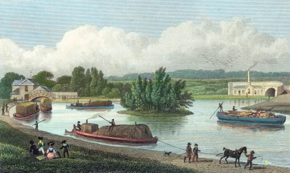 ロンドンのパディントン盆地でのリージェンツ運河のジャンクション、1828