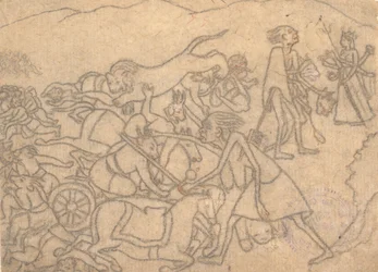 チャンダとムンダの首をドゥルガーに差し出すカーリー...デヴィ・マハトミーヤ...1780年頃