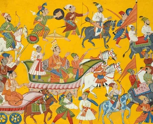 ダシャラタ王と従者はラーマの結婚式に進みます: シャングリラのフォリオ..., ca. 1690-1710。