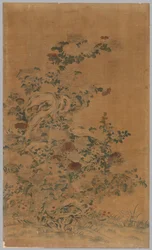 コッスパネル：岩と菊、1700年代-1800年代。