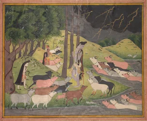 クリシュナ召喚牛、c。 1780-1790。