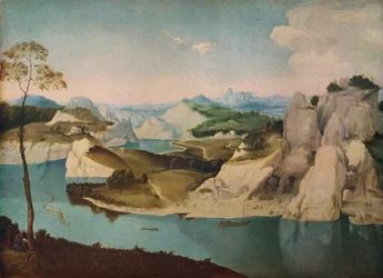 風景：山の中の川、c1600