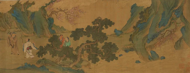 17世紀、明または清王朝の山に道教の仙人がいる風景。