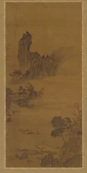 渡船のある風景、清王朝、18世紀。