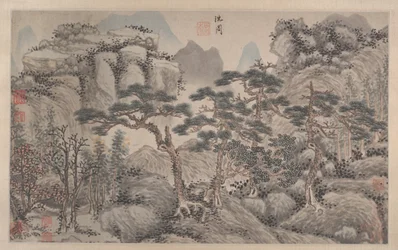 4つの松のある風景。