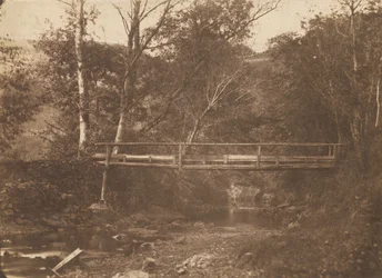 木と橋のある風景、c。 1850年。