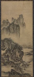 1500年代初頭の遠い寺院のある風景。