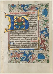 時間帳から切り取られた葉：装飾された頭文字H、c。 1470-1480。