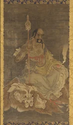 ローハン、ライオンに座っている、明王朝、1368-1644。
